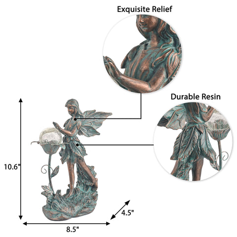 Hand-painted bronze patina finish resists weather for year-round display.