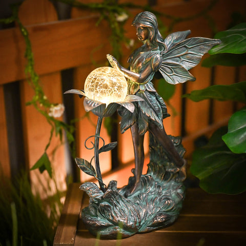 11-inch garden fairy statue adds charm to porches, lawns, and flower beds.