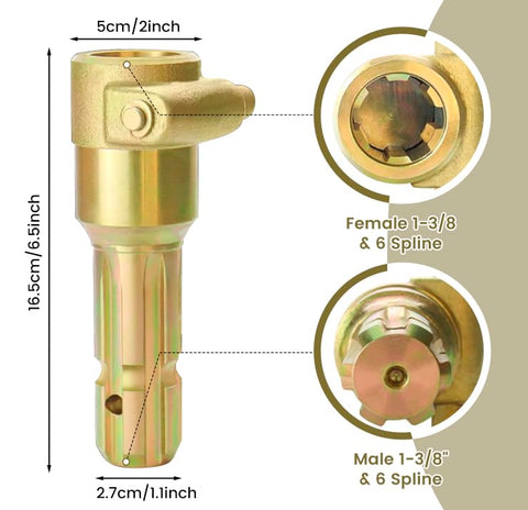 Universal-fit design demonstrates compatibility with 1-3/8" 6-spline shafts.