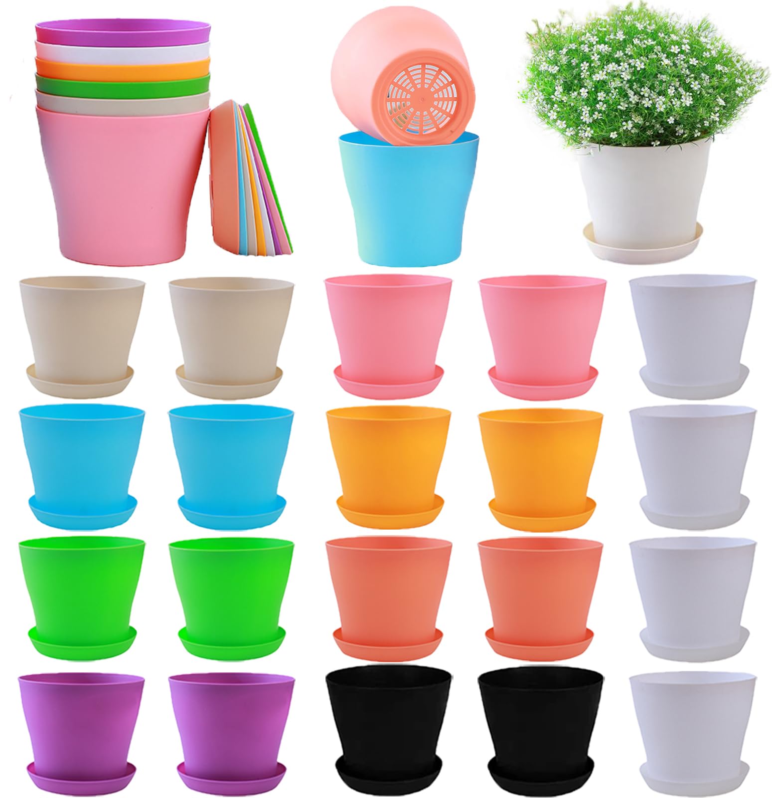 Tergy 20-pack 7-inch plant pot top view with drainage holes for healthy roots.
