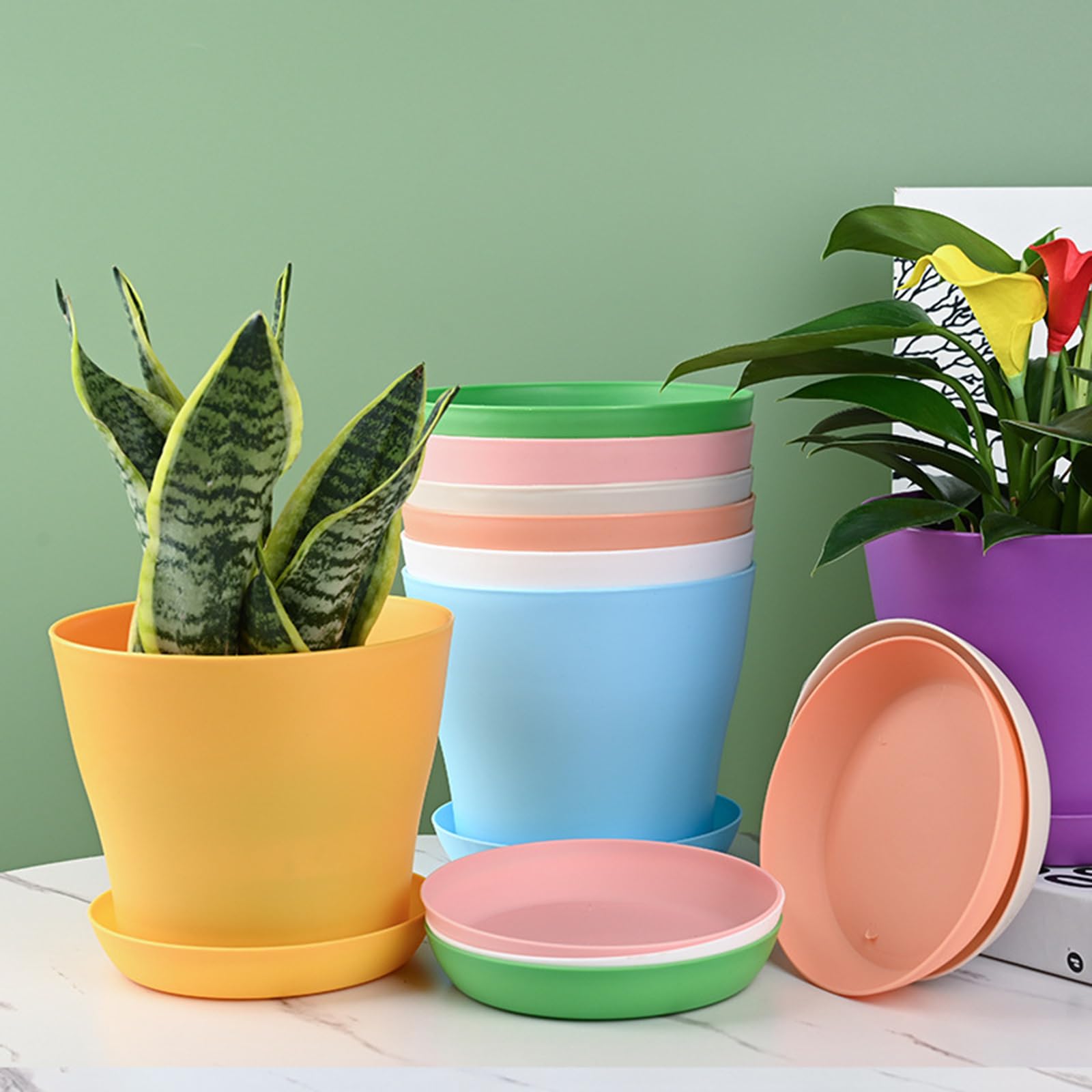 Tergy saucer set for 7-inch pots preventing spills on surfaces.