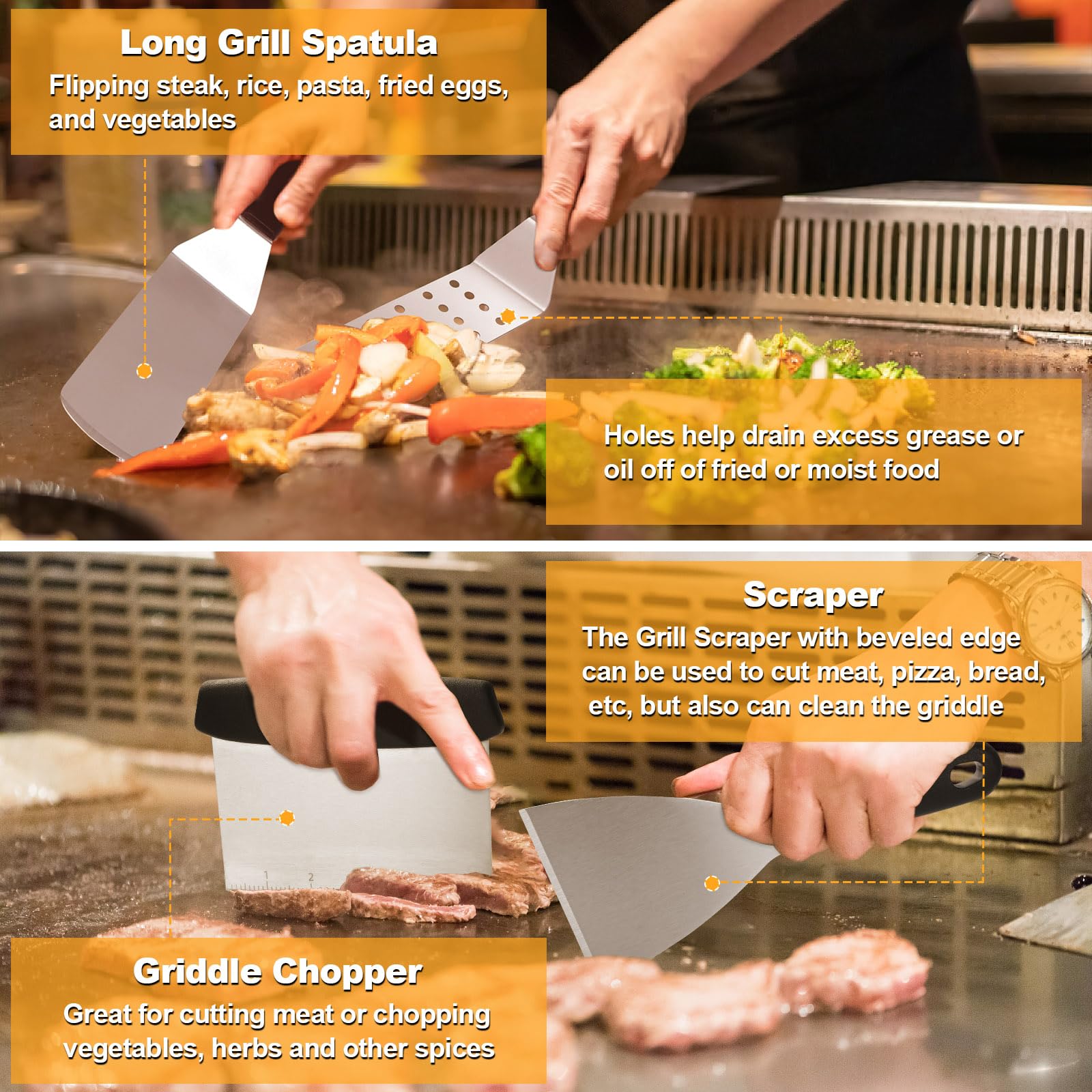 Terlulu cast iron burger press with wooden handle in use