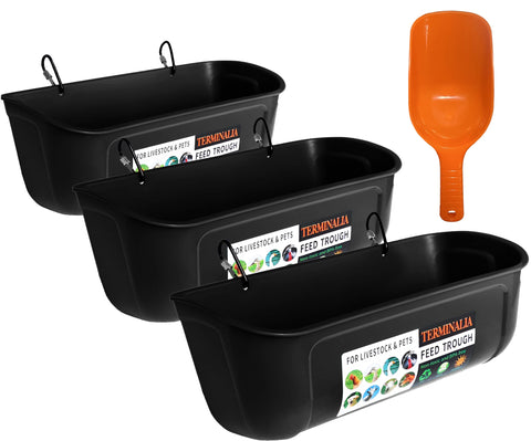 Terminalia 3 Pack hanging feeder in black reduces waste for poultry.
