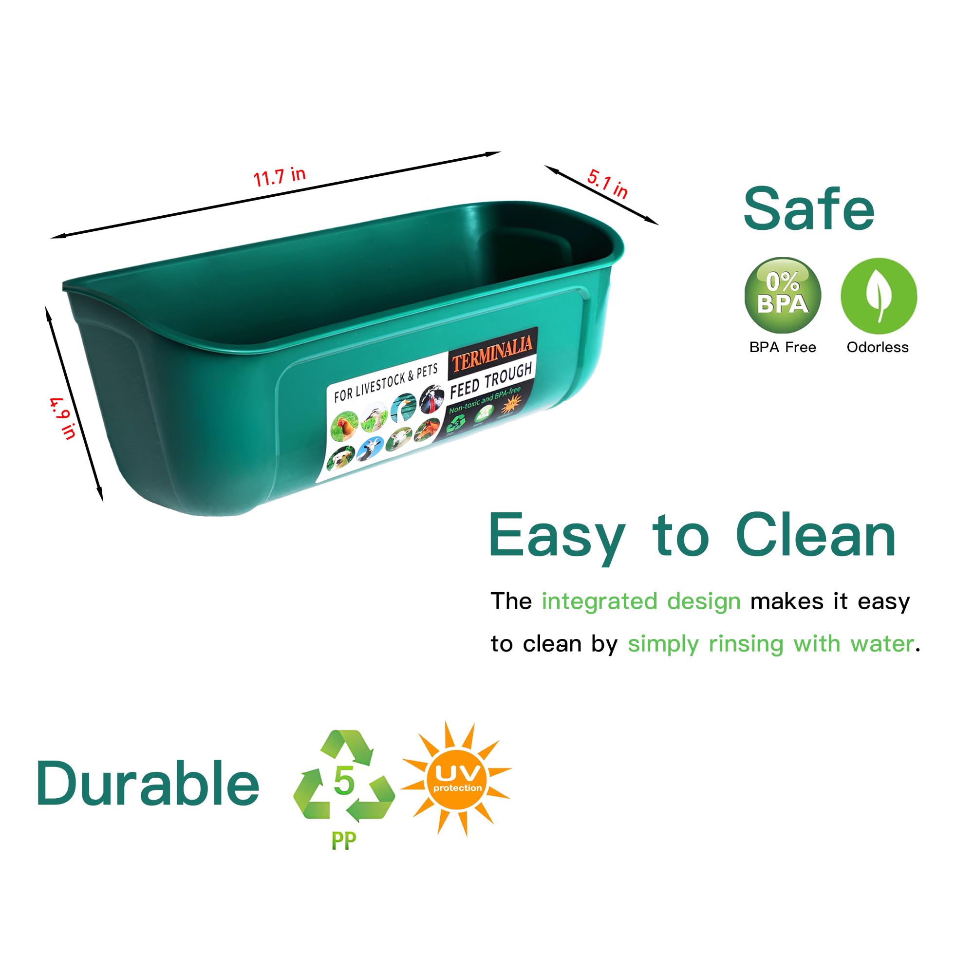 Durable BPA-free PP plastic suitable for indoor or outdoor use.