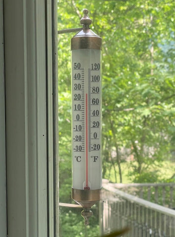 TermoFly thermometer dial close-up showing clear scale for indoor and outdoor readings.