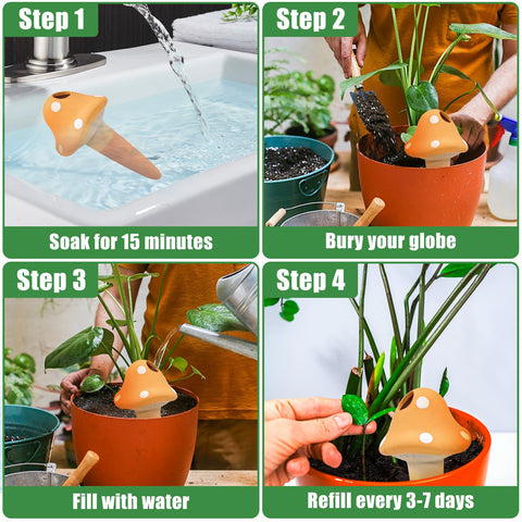 Gift-ready terracotta spikes with mushroom design for plant lovers.
