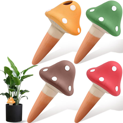 Terracotta self-watering spike mushroom shape delivers steady moisture to plant roots.