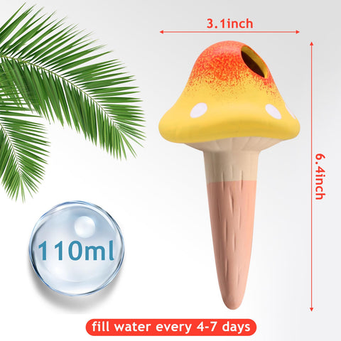 Terracotta watering spike mushroom shape inside-setup demonstrates easy insertion for automatic watering.