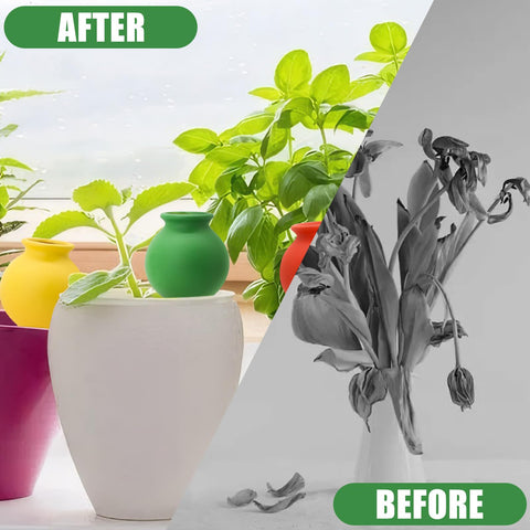 Terracotta Watering Spikes used in an outdoor planter with plants