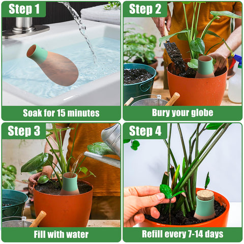Terracotta watering spikes installed in a raised bed for efficient watering