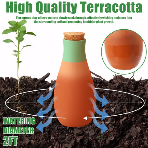 Terracotta watering spike delivering water directly to plant roots