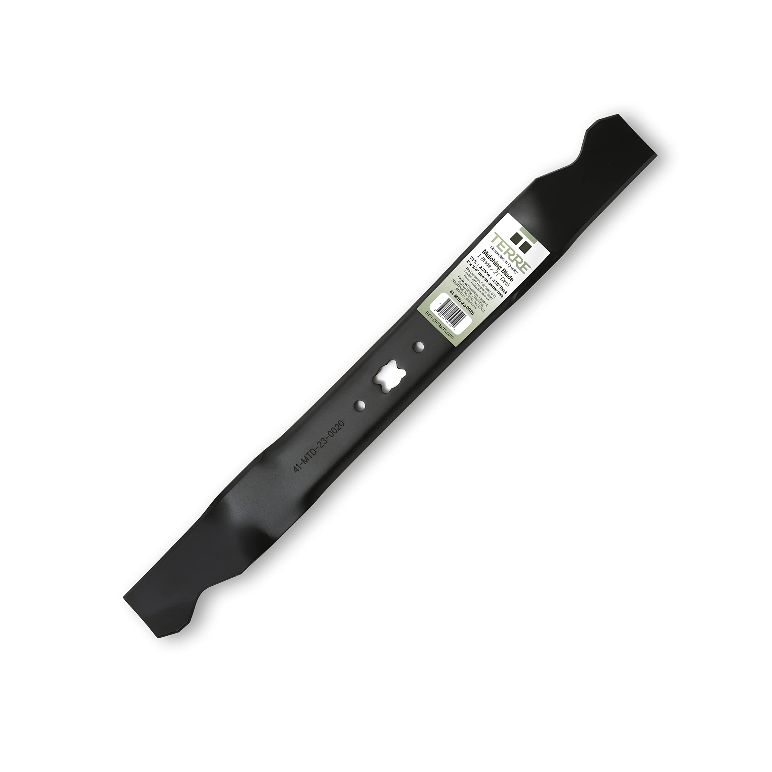T TERRE 21-inch lawn blade with bow-tie hole for precise mulching performance.
