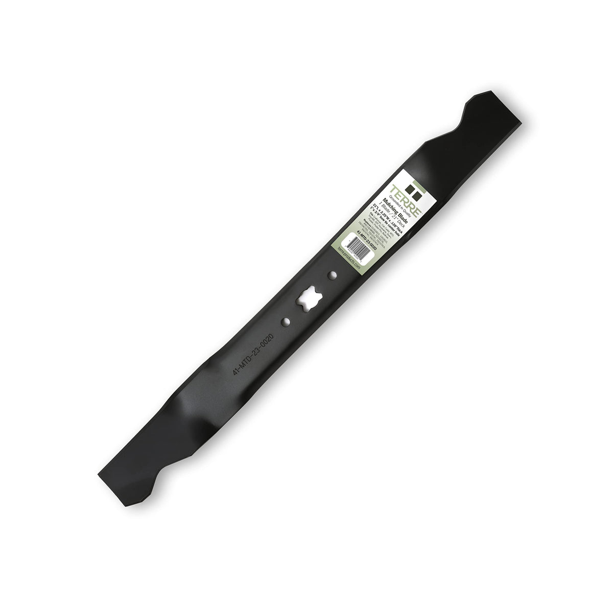 T TERRE 21-inch lawn blade with bow-tie hole for precise mulching performance.