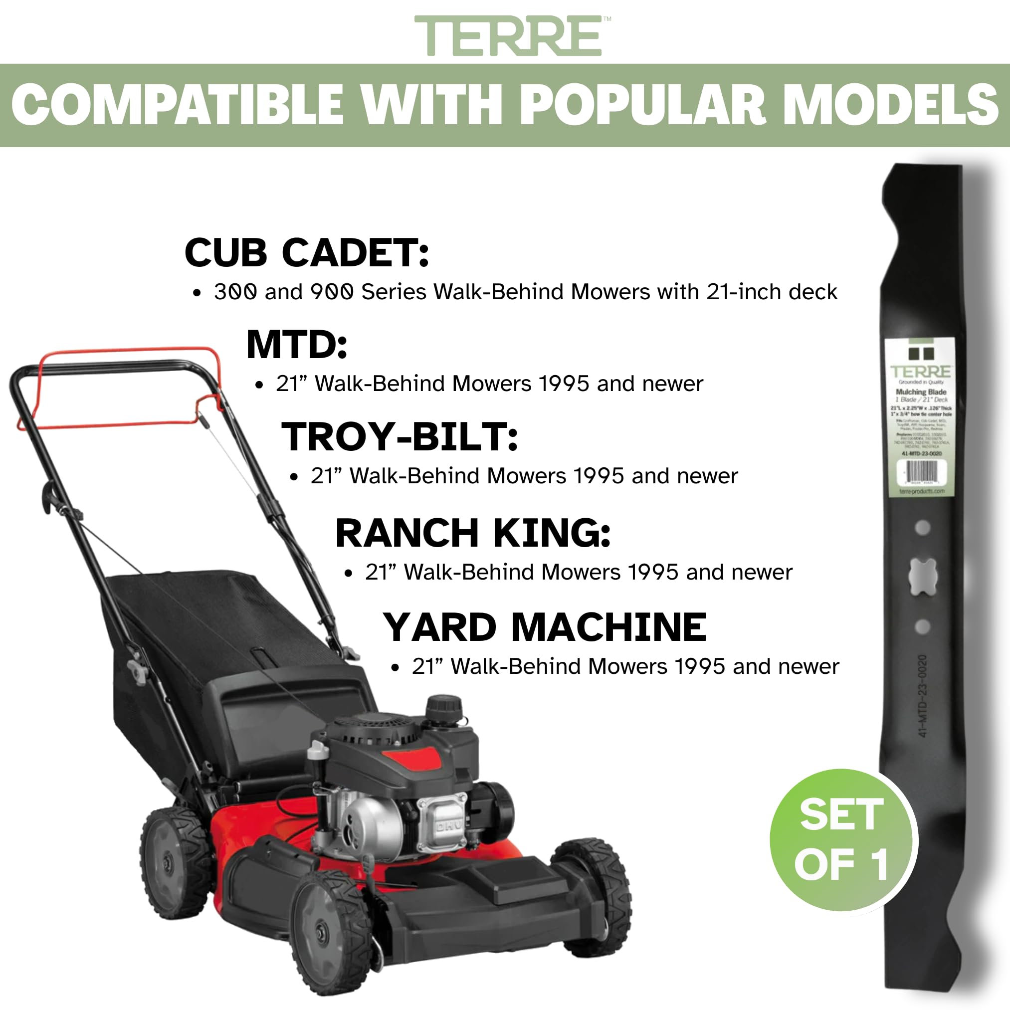 T TERRE 3-in-1 mulching, bag, or discharge design supporting cleaner clippings.