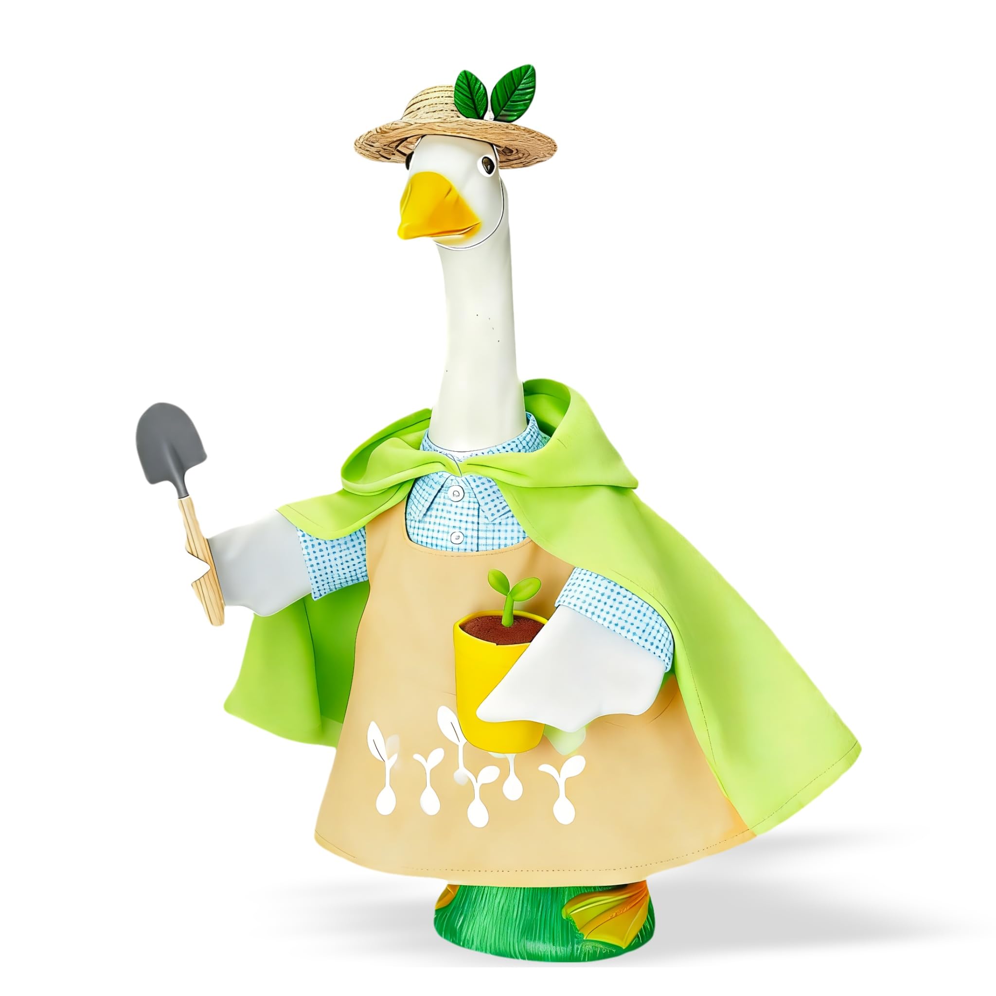 Terreva Gardener Porch Goose with green hat for easy spring dress-up in your garden.