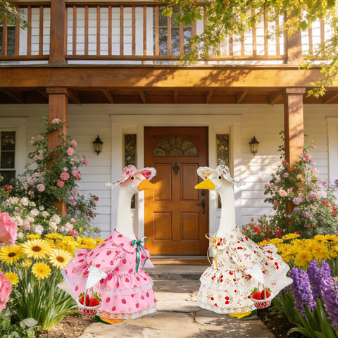 Terreva spring goose outfit adds color and whimsy to outdoor patios.