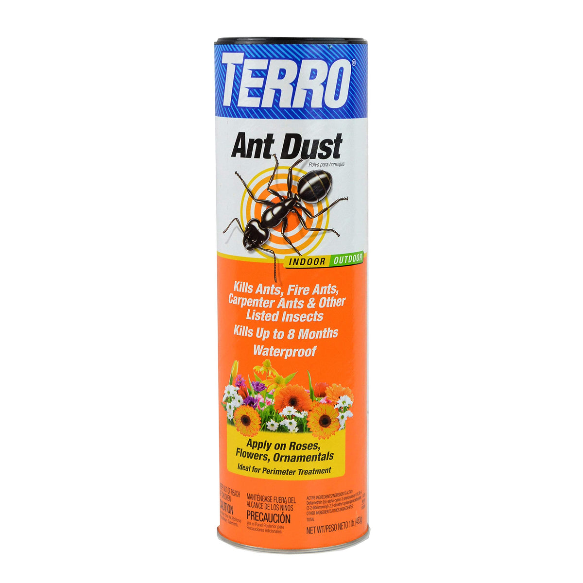 Terro Ant Dust Powder canister ready for treatment around cracks and crevices