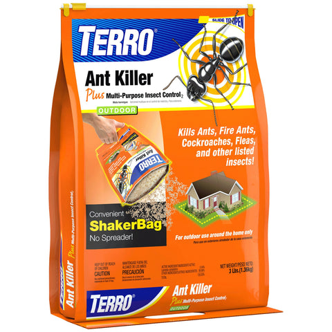 TERRO Ant Killer Plus perimeter treatment around the foundation for outdoor pest control.