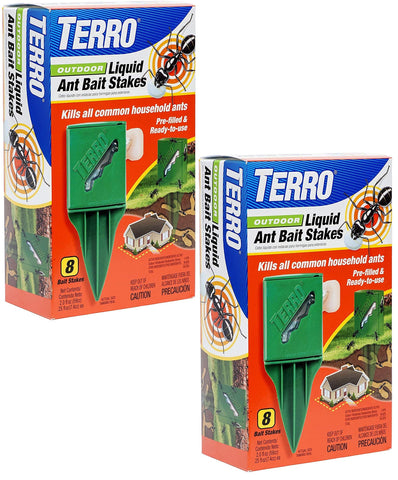 Terro bait stakes outdoors with a see-through window for easy bait monitoring