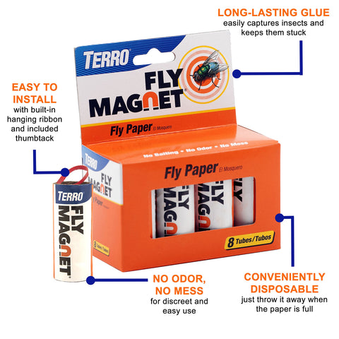 Close-up of TERRO Fly Magnet showing ribbon design and no bait.