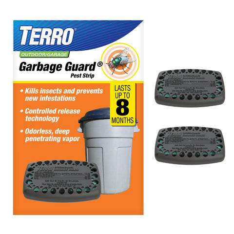 Terro Garbage Guard pod attached inside trash can lid for discreet pest protection.