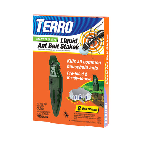 TERRO Liquid Ant Baits outdoor-stakes setup attracts ants and starts colony-level control.