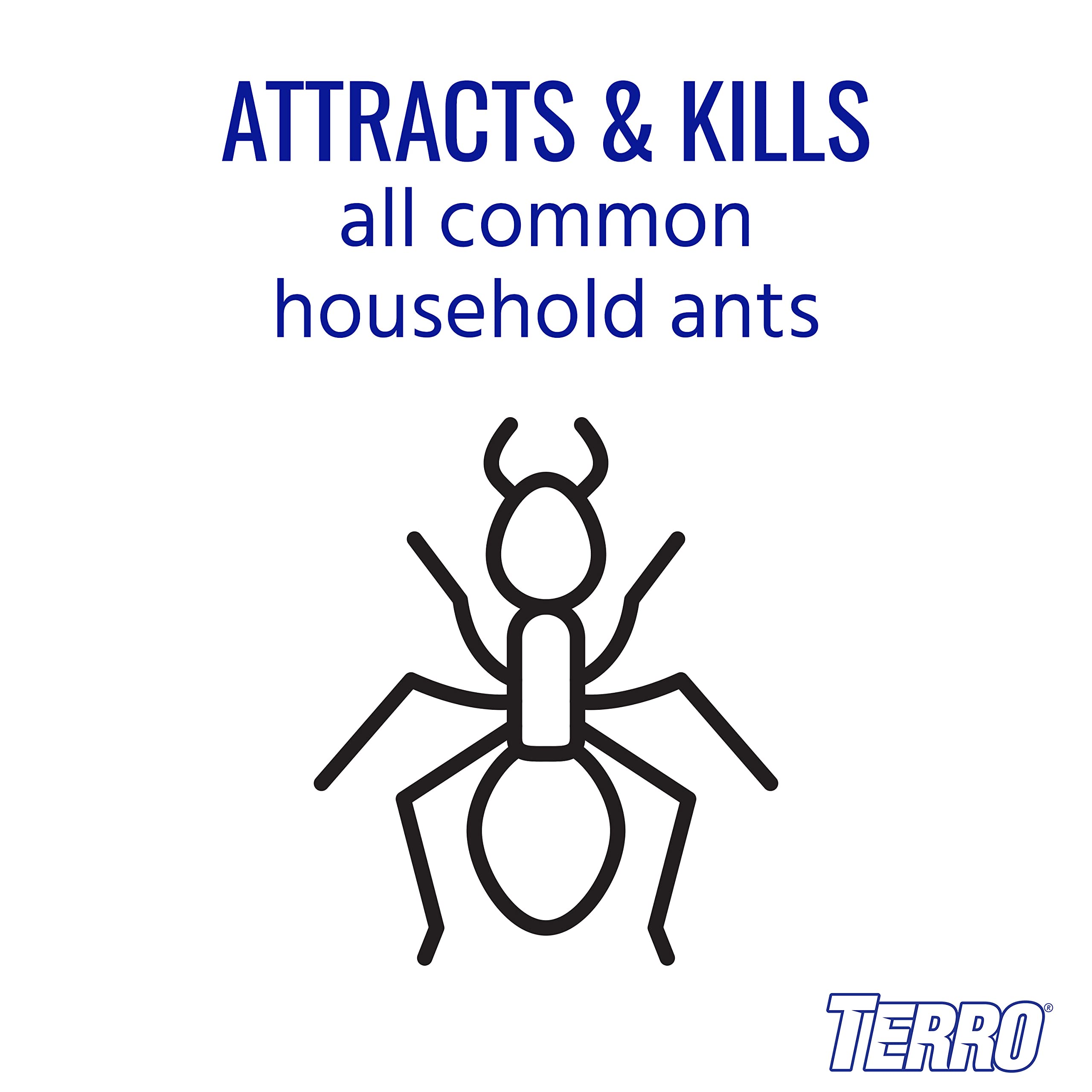 TERRO Liquid Ant Baits outdoor stations closeup shows bait attractant in use outdoors.
