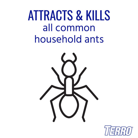 TERRO Liquid Ant Baits outdoor stations closeup shows bait attractant in use outdoors.