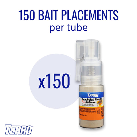 TERRO Roach Bait Powder bottle and applicator for precise placement.