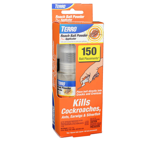 TERRO Roach Bait Powder with T530 nozzle enables 360-degree placement for easy application.