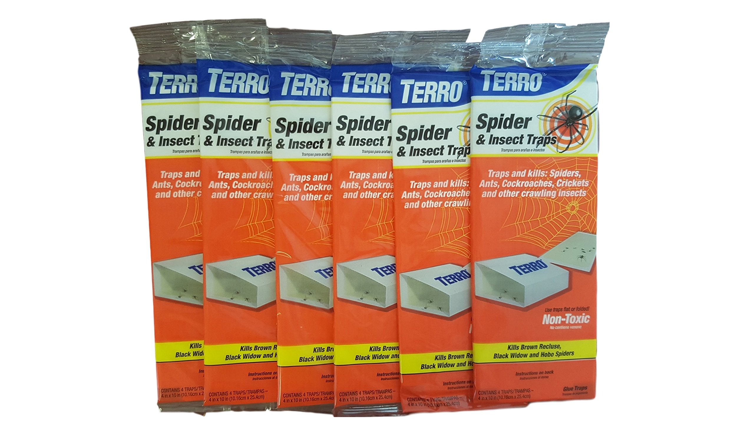 Terro Spider & Insect Traps 24ct back view highlights fold lines for easy storage and reuse.