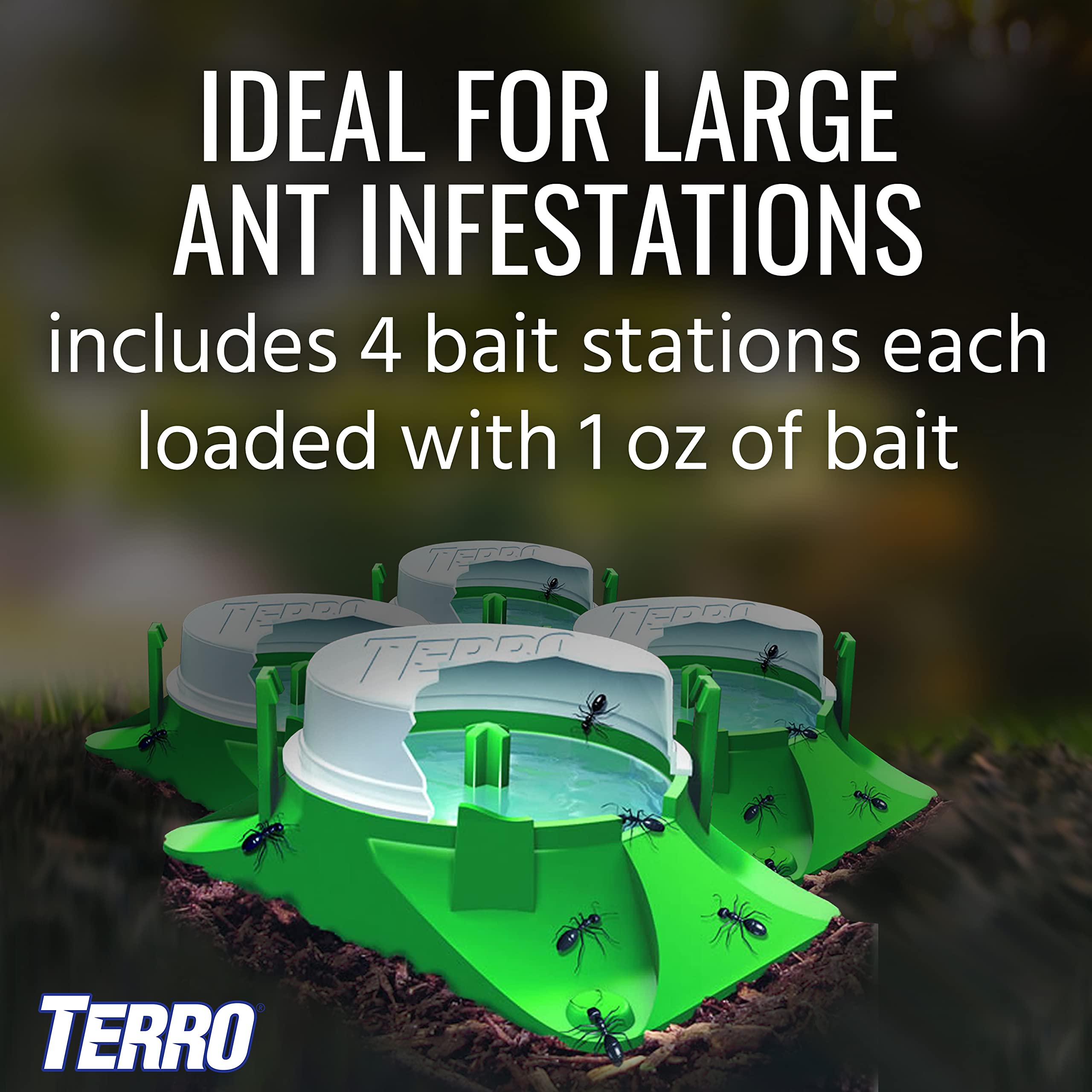 TERRO T1804-6 outdoor bait station by garage reducing outdoor ant trails.