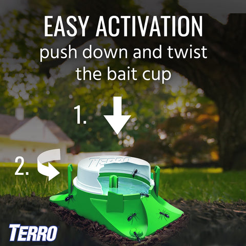 TERRO T1804-6 outdoor bait stations placed in yard to attract ants outdoors.