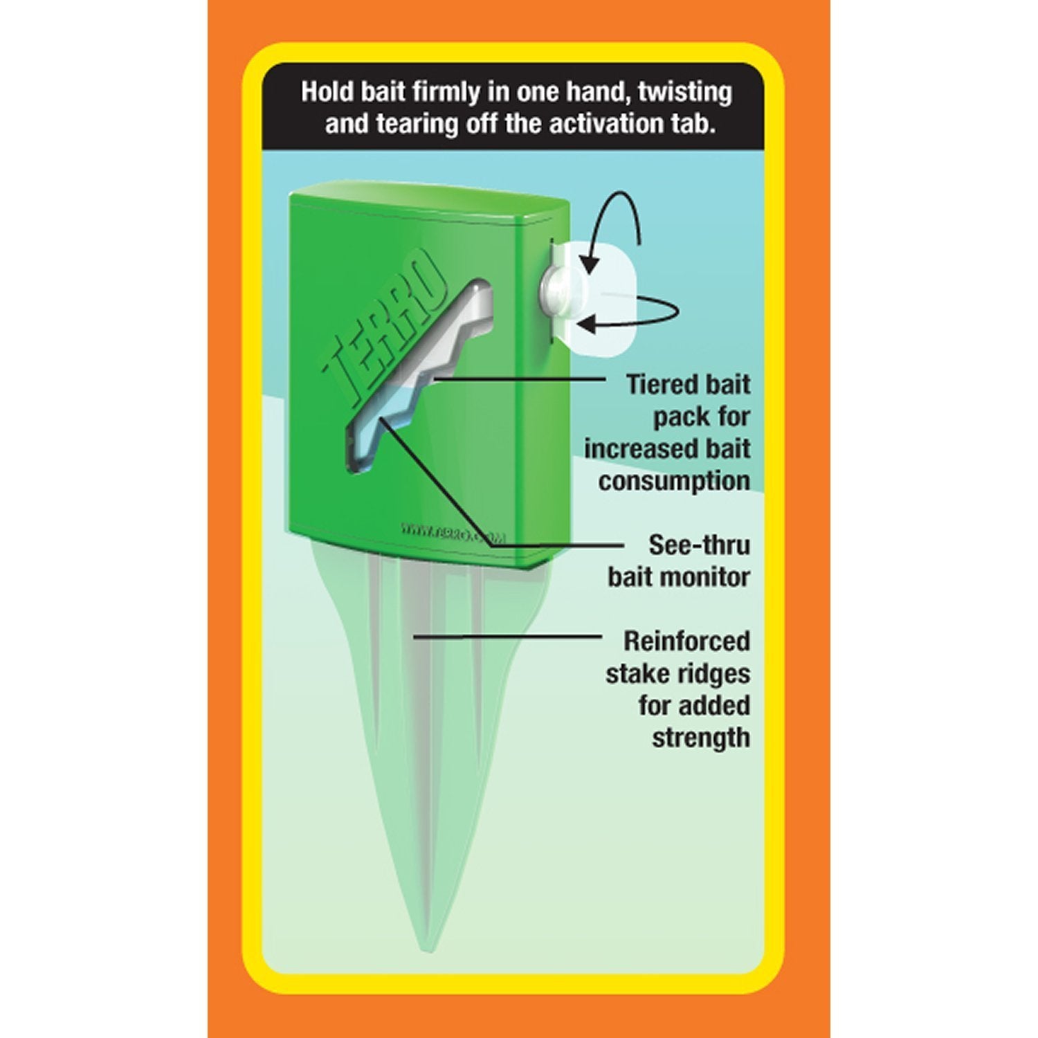 Terro outdoor bait stake with tiered pack increases consumption.