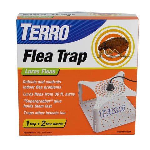 Terro T230 indoor flea trap placed in a pet-friendly living area for discreet control.