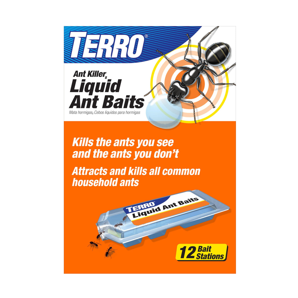 TERRO T300B bait station placed on baseboard to attract and kill indoor ants.