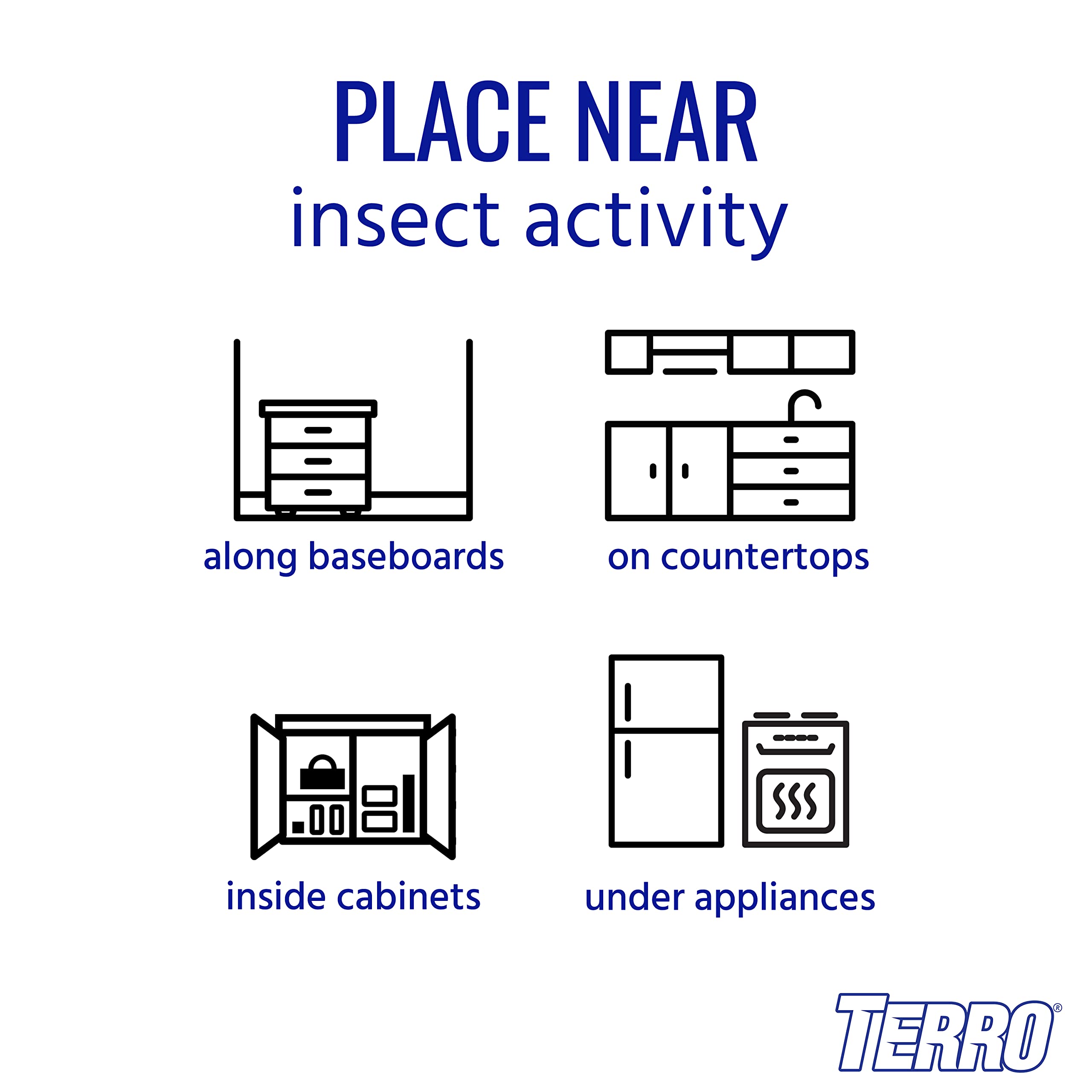 Terro T360SR bait stations placed under cabinets and appliances stay hidden yet effective.