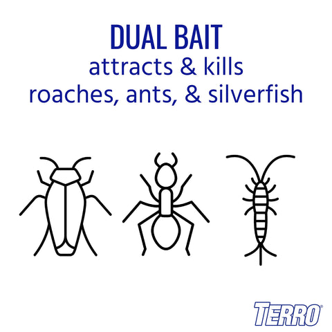 Terro T360SR bait station protein paste highlights targets like roaches and silverfish.