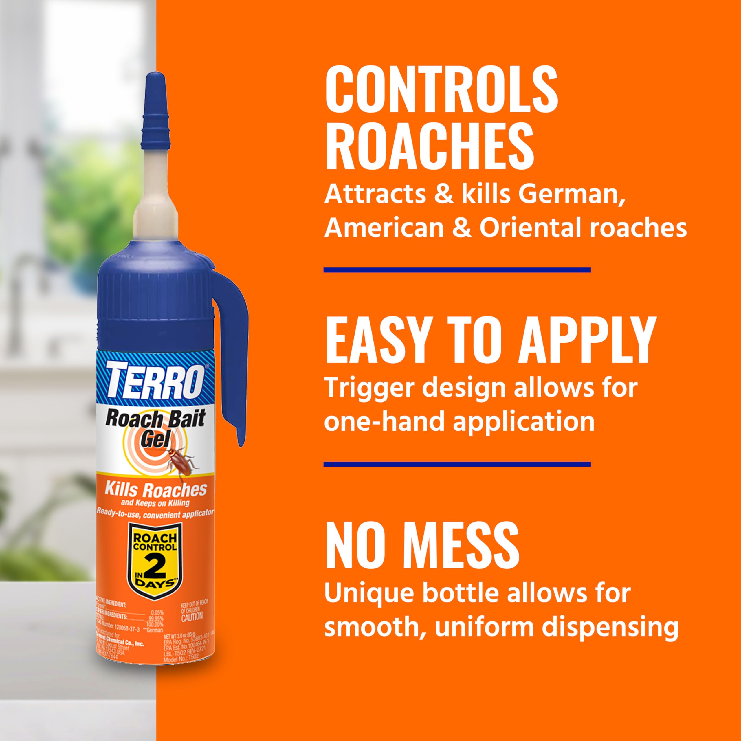 Terro T502 gel bait placed in cracks and crevices for maximum contact