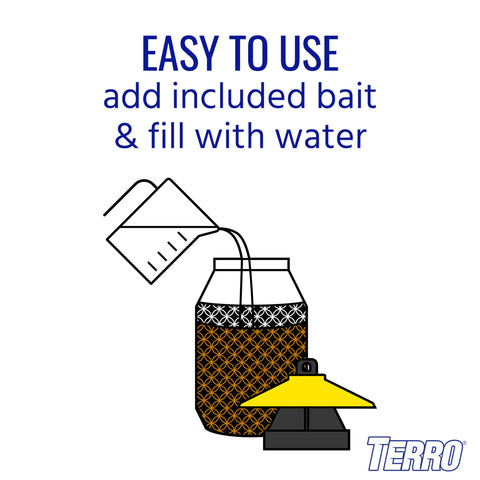 Terro trap fill water and bait to start trapping quickly.