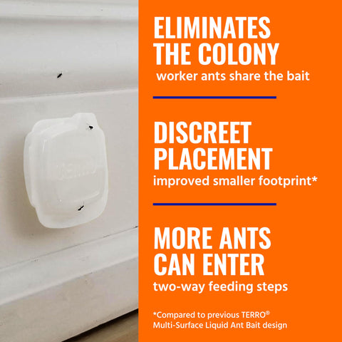 Terro adhesive strips allow wall mounting for safe, pet-friendly placement.