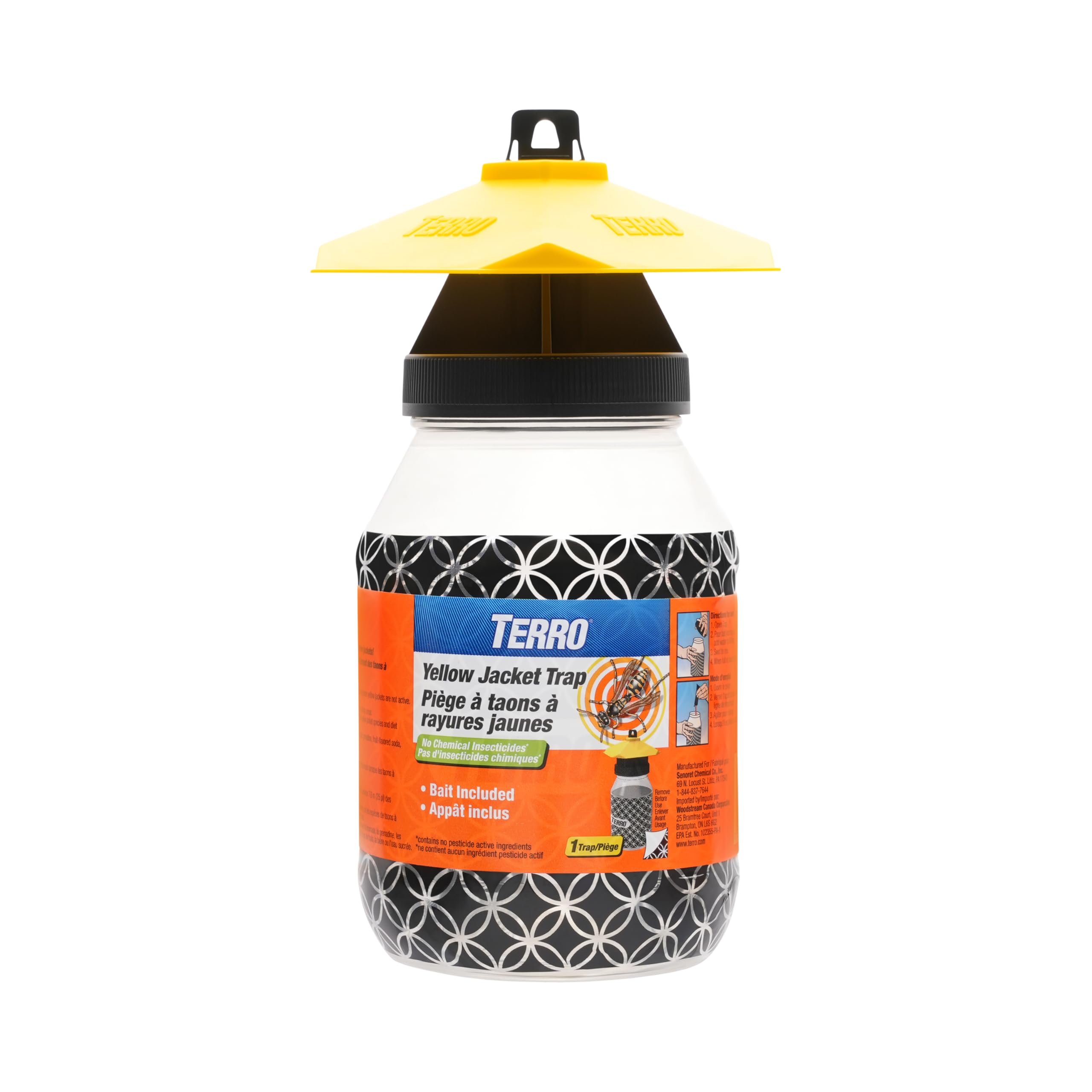 Terro yellow jacket trap with bait attracts pests outdoors for safer yards.