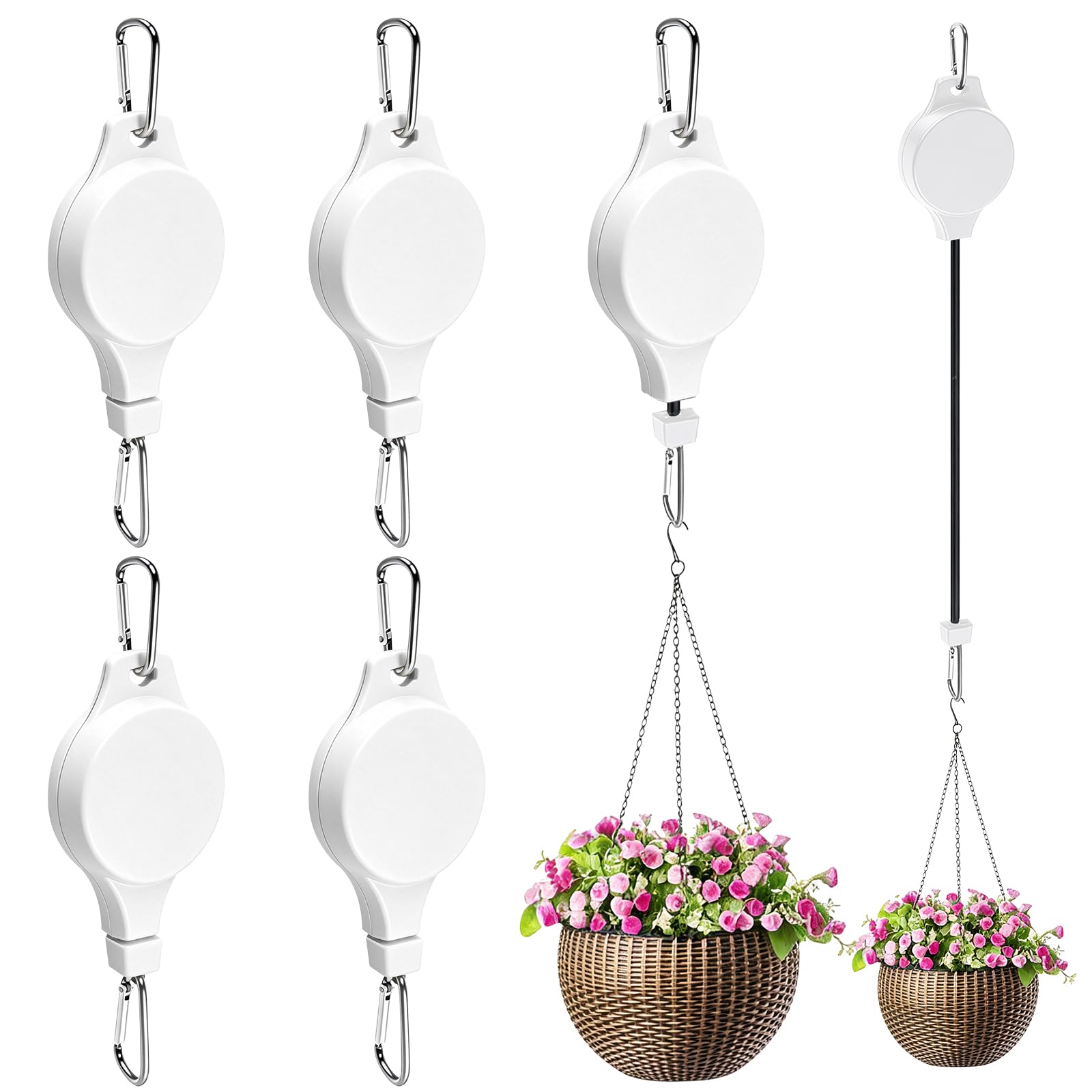 TERVEEX retractable plant hanger pulley white front view highlighting easy watering