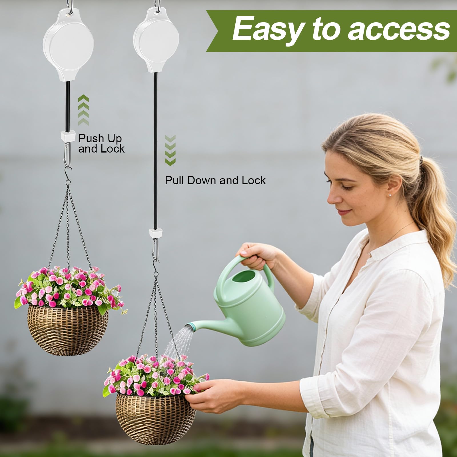 TERVEEX retractable plant hanger pulley white in-use showing height adjustment