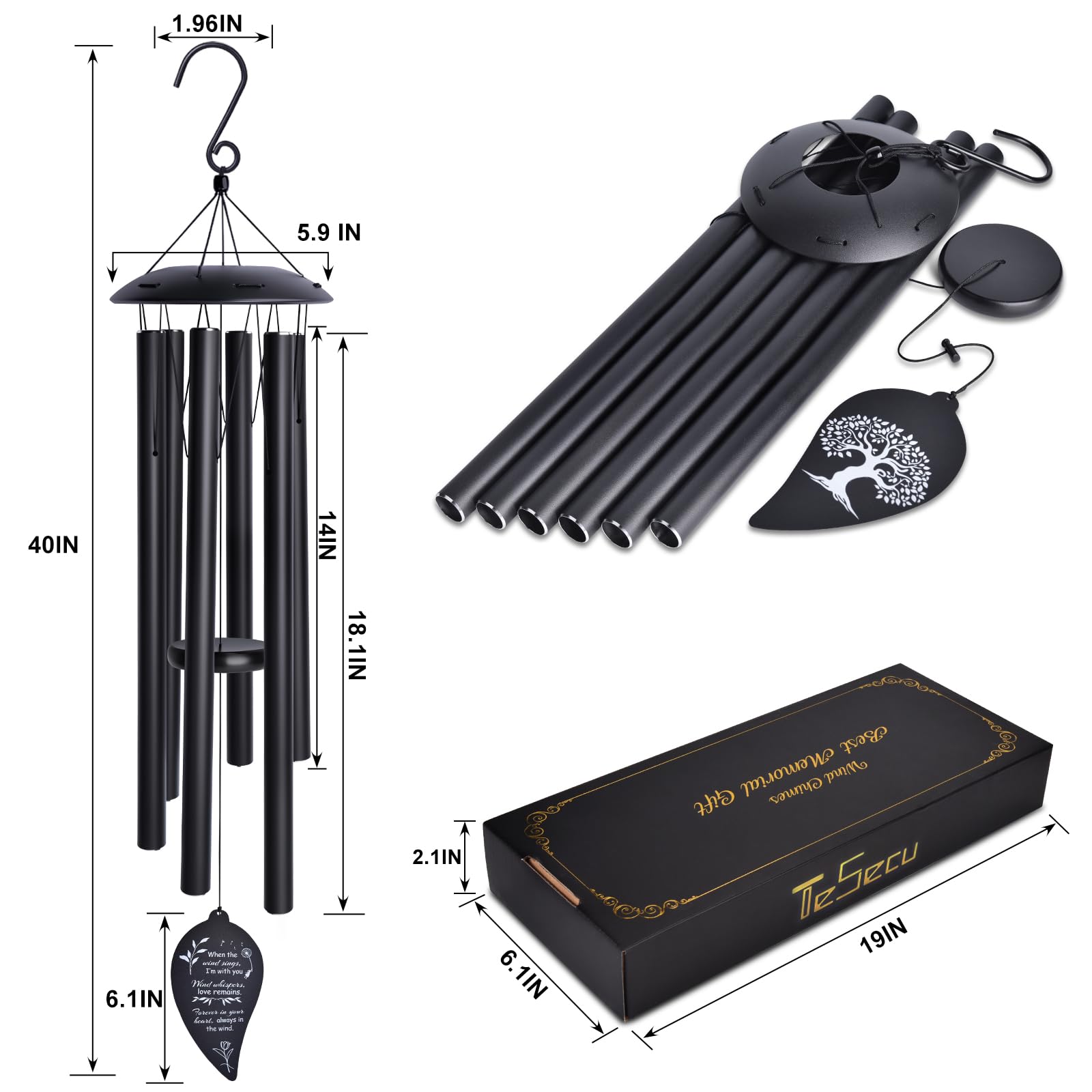 TESECU deep-tone wind chimes with six tubes for lasting sound