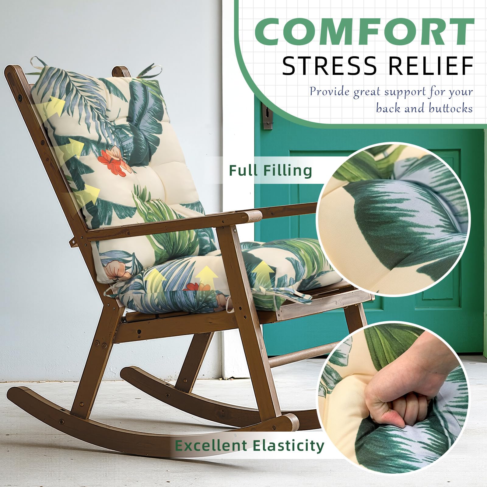 TESICA back cushion 17x21 inches provides supportive backrest on porch.