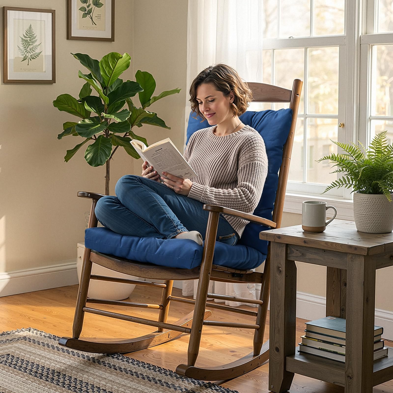 TESICA high-back cushion provides plush support for lounging in sunlit spaces.