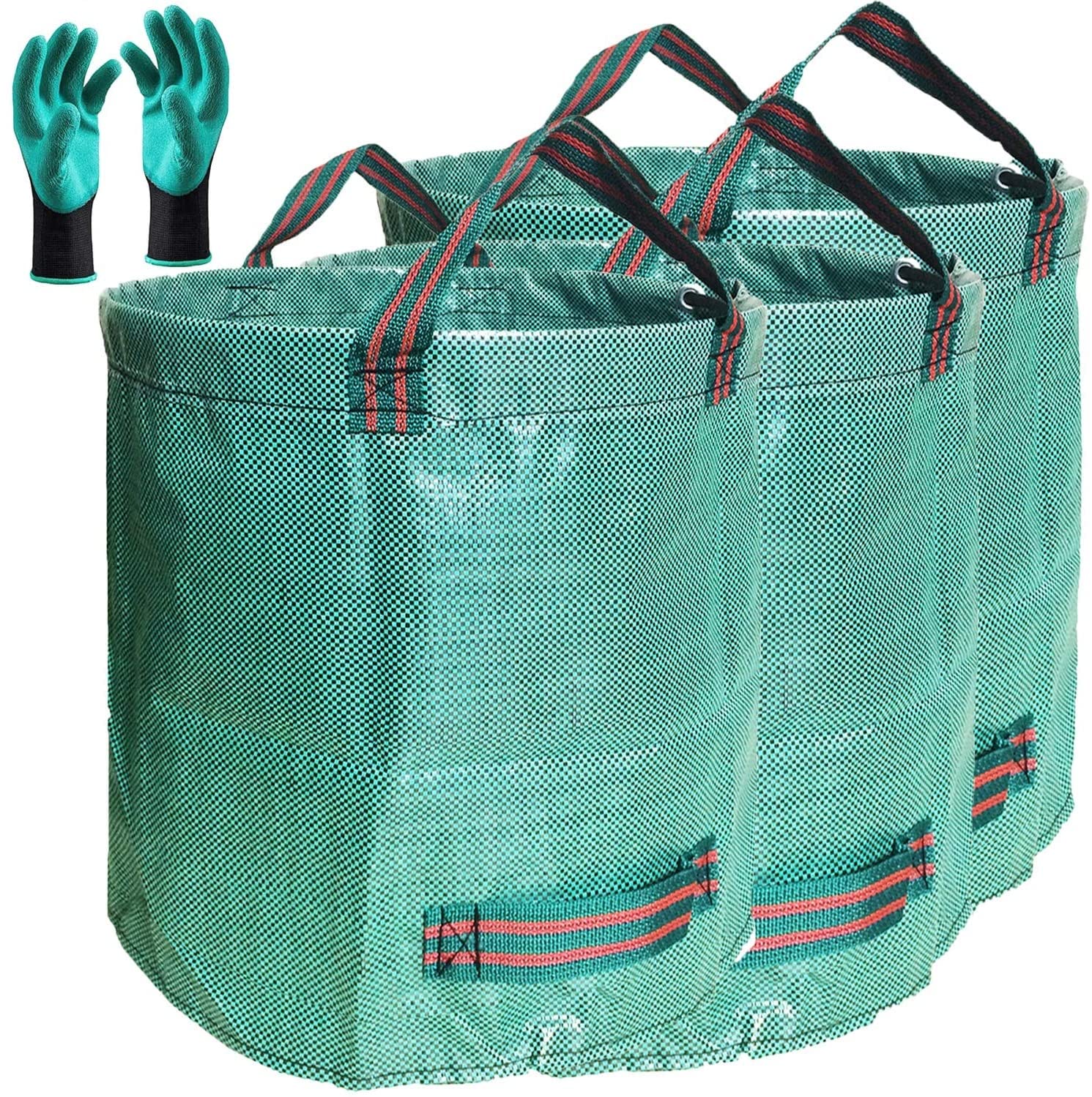 Tespher 32-gallon standable bag with four reinforced handles for easy yard cleanup.