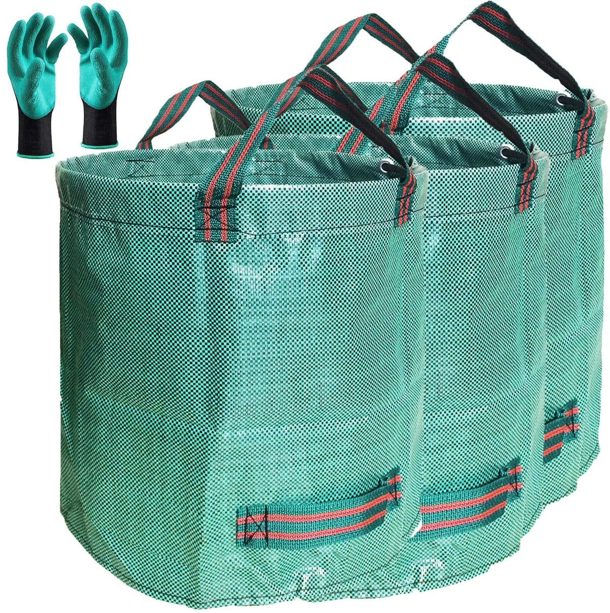 Tespher 32-gallon standable bag with four reinforced handles for easy yard cleanup.