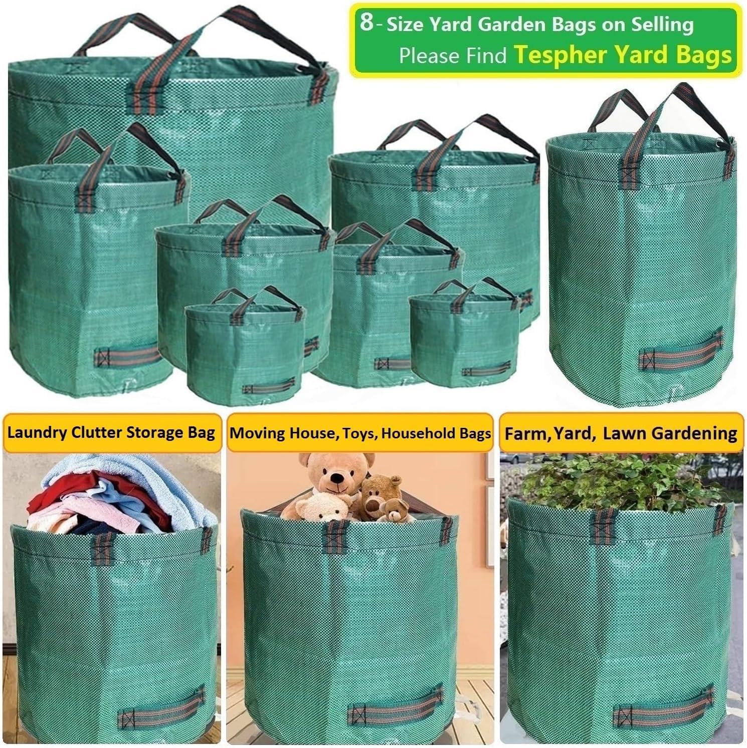 Tespher leaf bag with four reinforced handles for durability.